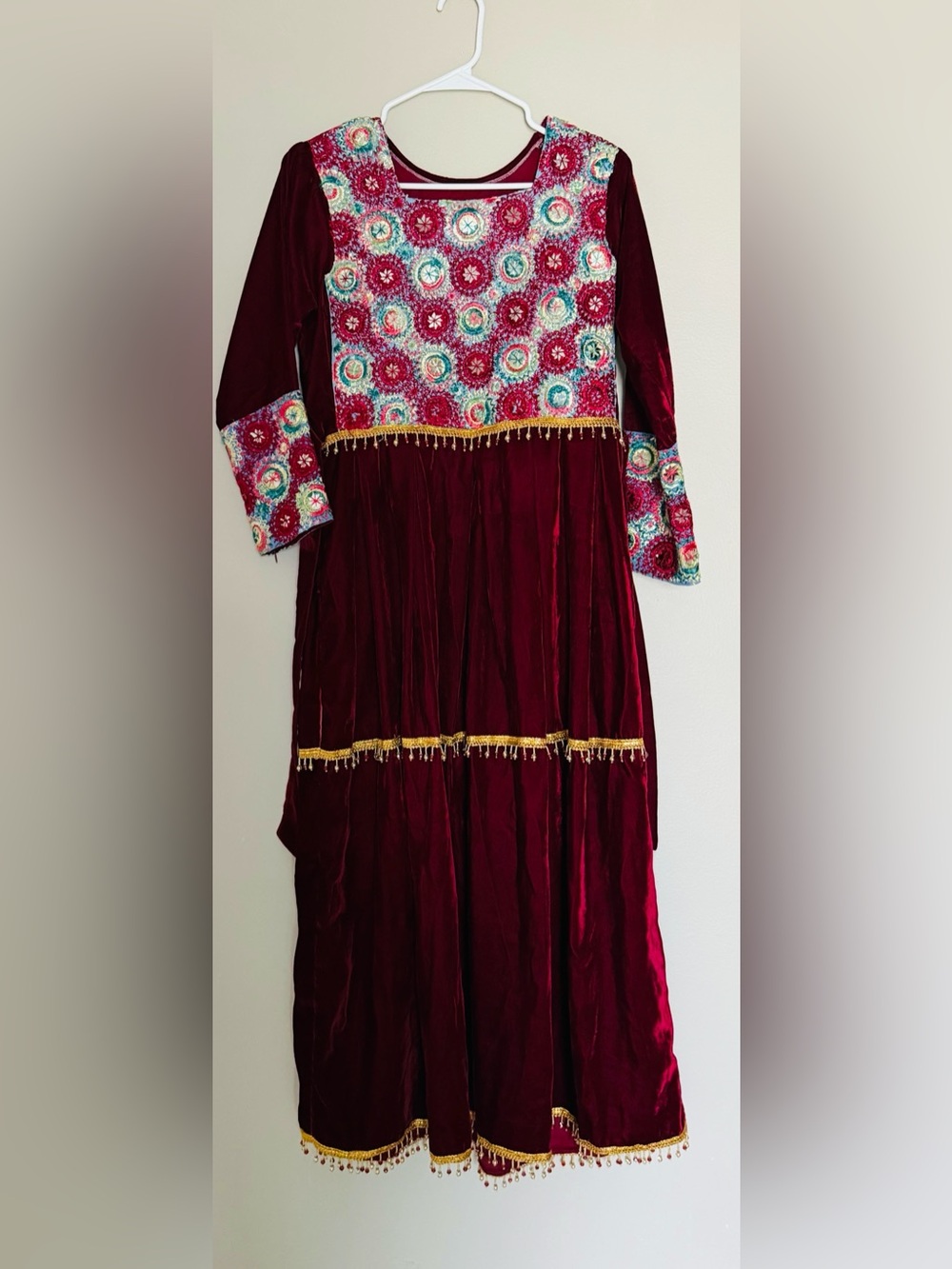 Floral Embroidered Maxi Dress in Red & Pink
